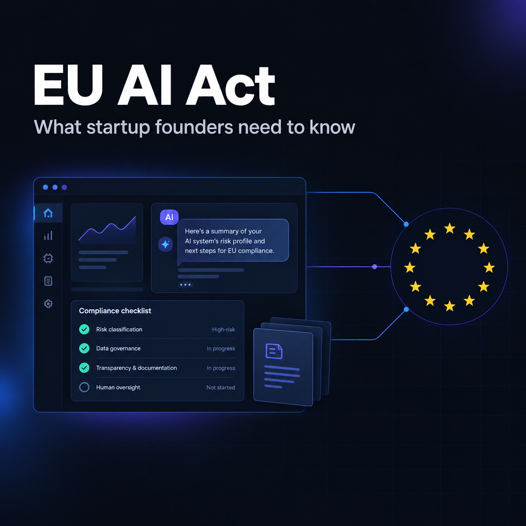 Cover of the EU AI Act article for startup founders, with the line AI compliance starts before launch.