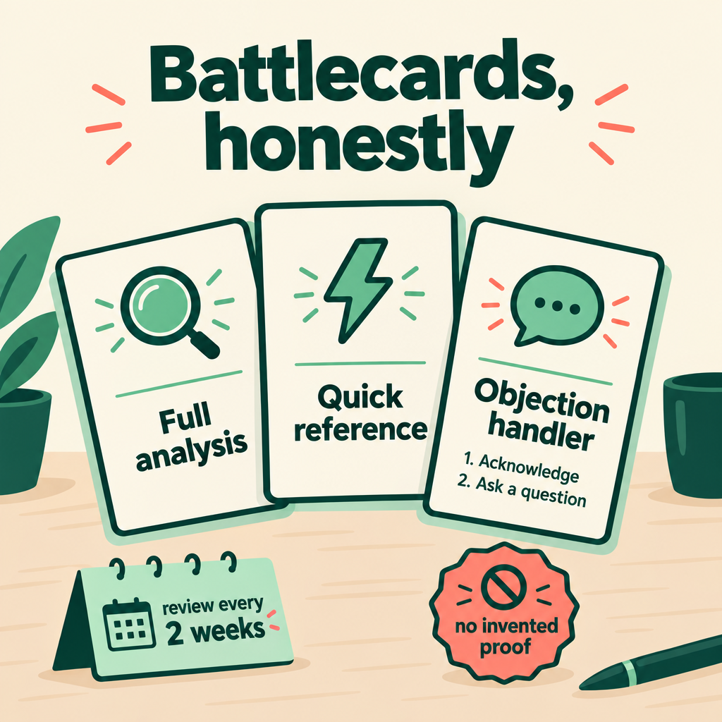 Battlecards: full analysis, quick reference, objection handler