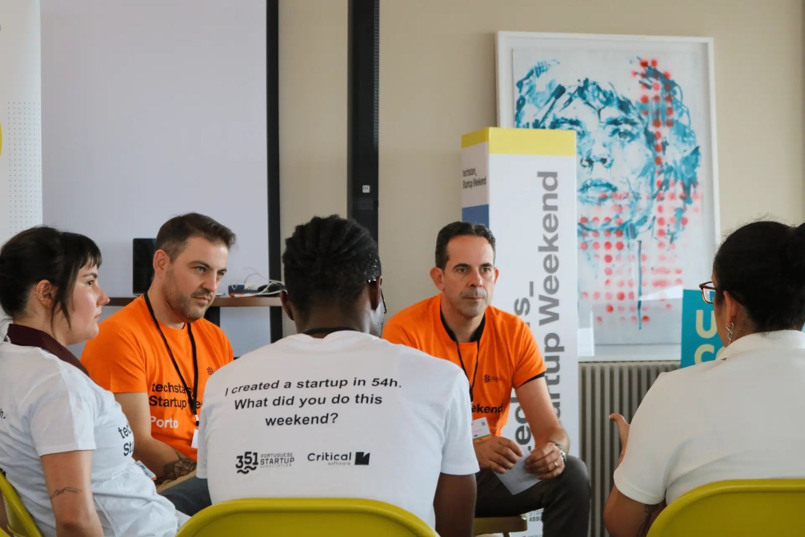 Our team with the mentors at Techstars Startup Weekend Porto
